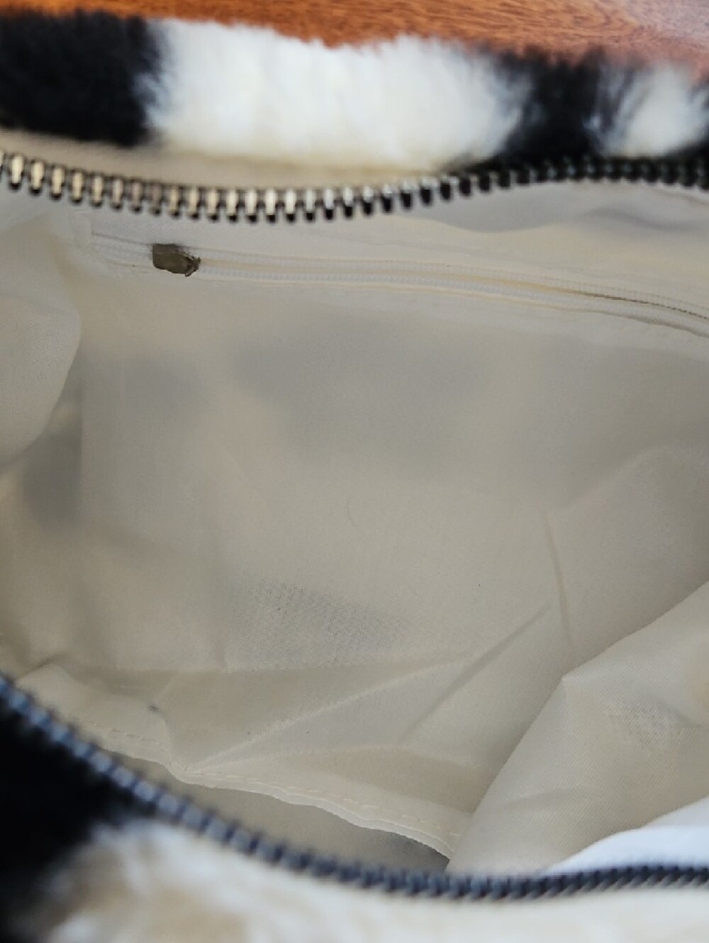 Faux Fur Flower Print Shoulder Bag in Black & Cream - Picture 4 of 5